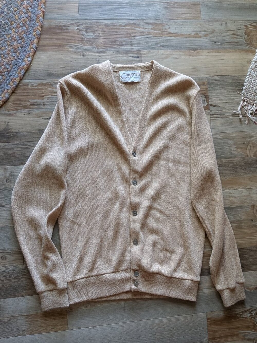 Vtg Made in USA Carmel  Cardigan Sweater, Grandpa Dad, Acrylic, L